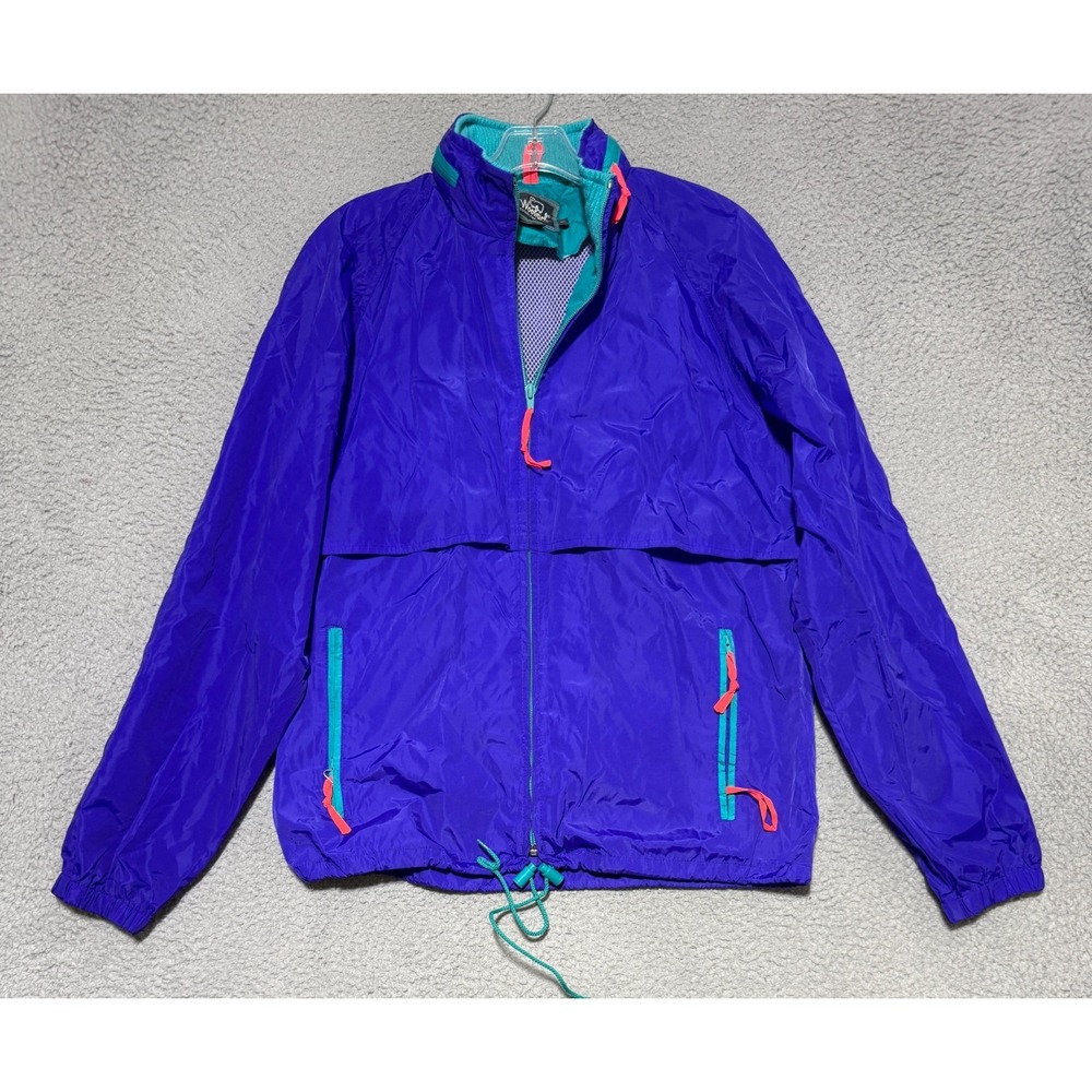 Vintage Woolrich Hidden Hood windbreaker Full Zip Purple Jacket Mens S Blueberry